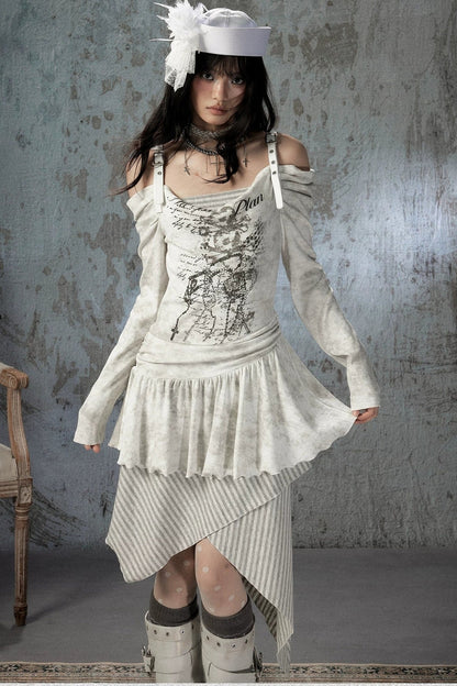 Vintage Off-Shoulder Spaghetti Dress