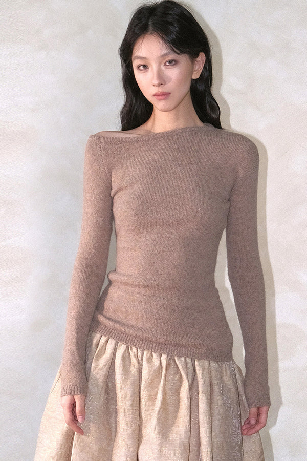 High Collar Button Cape Knit Top Set-Up