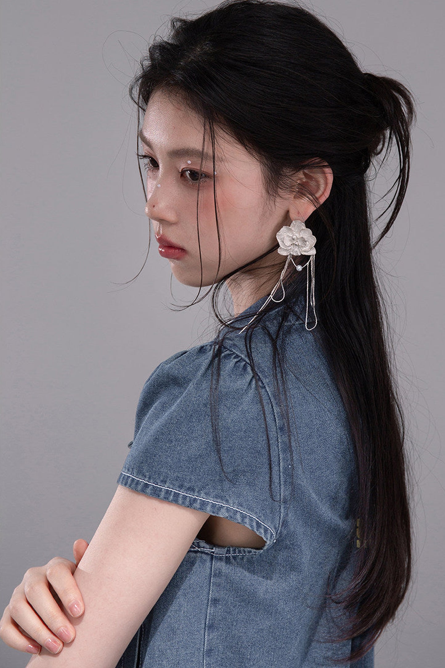 Gentle Denim Cropped Top and Skirt Set