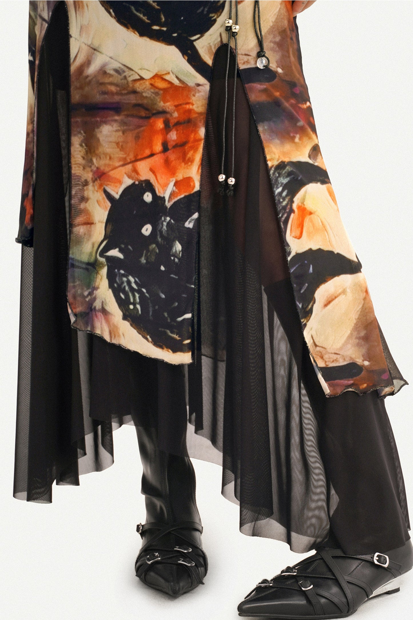 Oriental Ink Painting Print Double-Layer Mesh Tank Top Set-Up