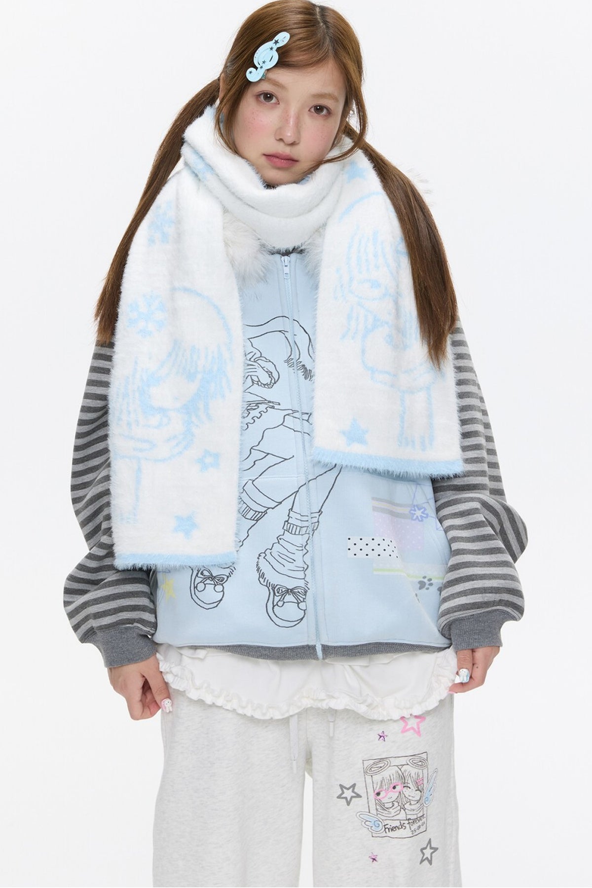 Double-Sided Knitted Illustration Scarf