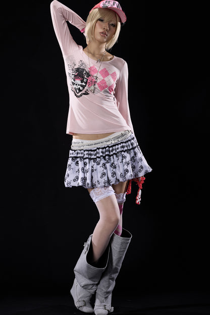 Low-Waist Skull Chiffon Miniskirt