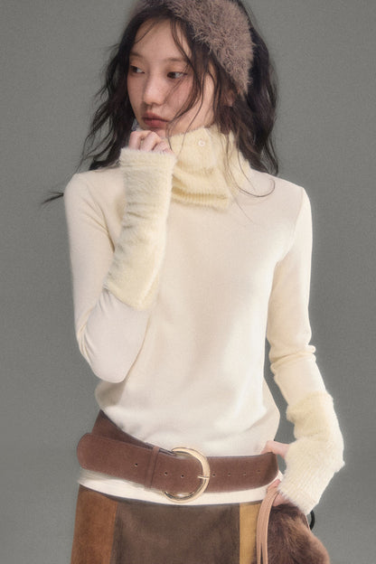 Slim Fit Plush Diagonal Lapel Knit Top