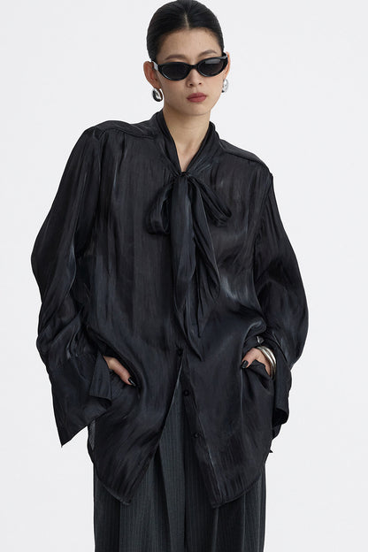 Pleated Tie Neck Shirt