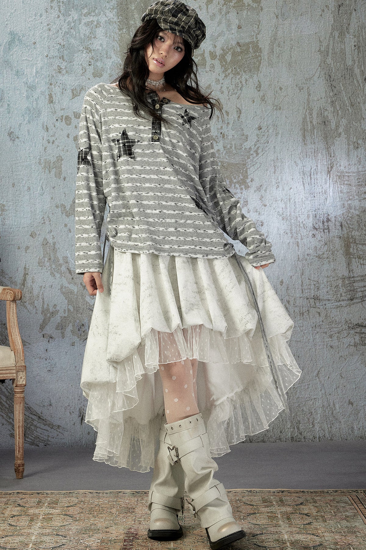 Striped Off-Shoulder Long-Sleeve T-Shirt