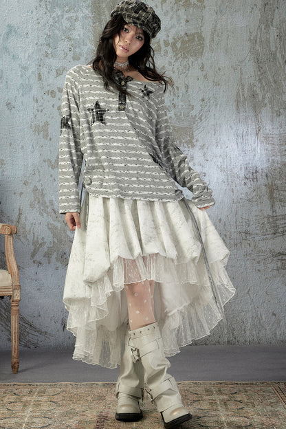 Striped Off-Shoulder Long-Sleeve T-Shirt