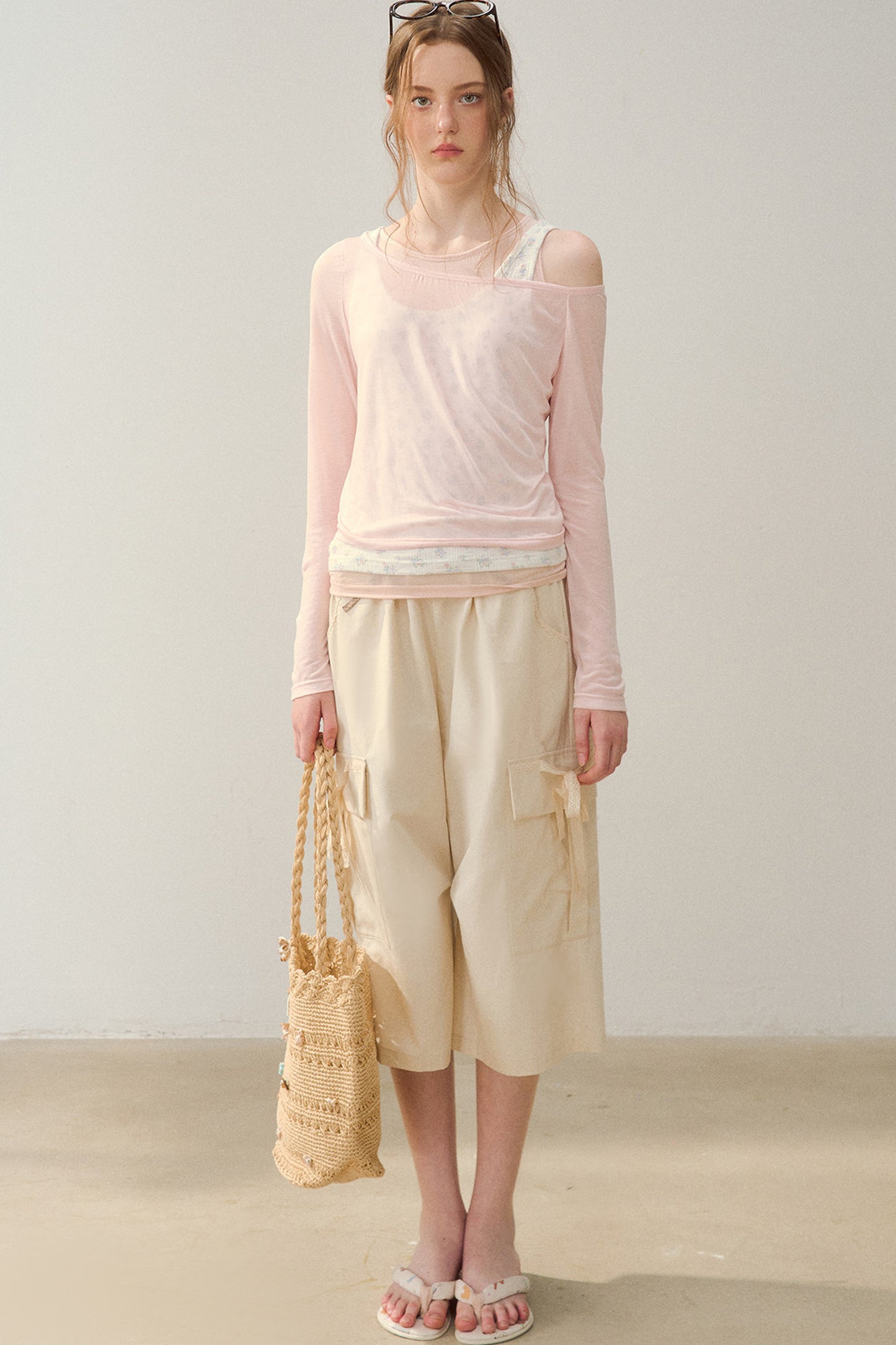 Cooling Layered-Look Long-Sleeve Blouse Set