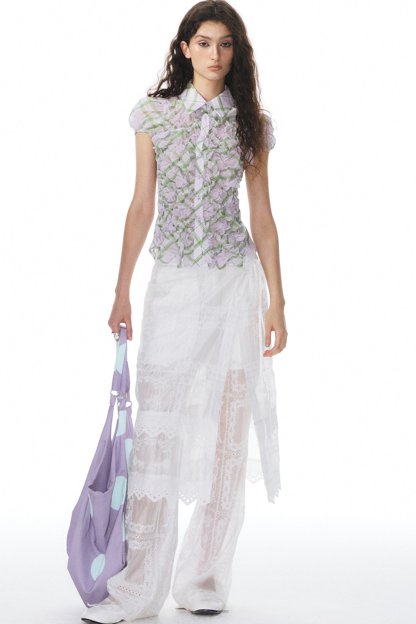 White Jacquard Lace Trim Long Pants