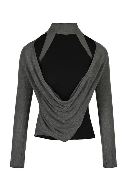 Layered-Look Swing Collar Off-Shoulder T-Shirt