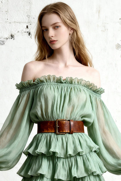 Off-Shoulder Tiered Ruffle Dress