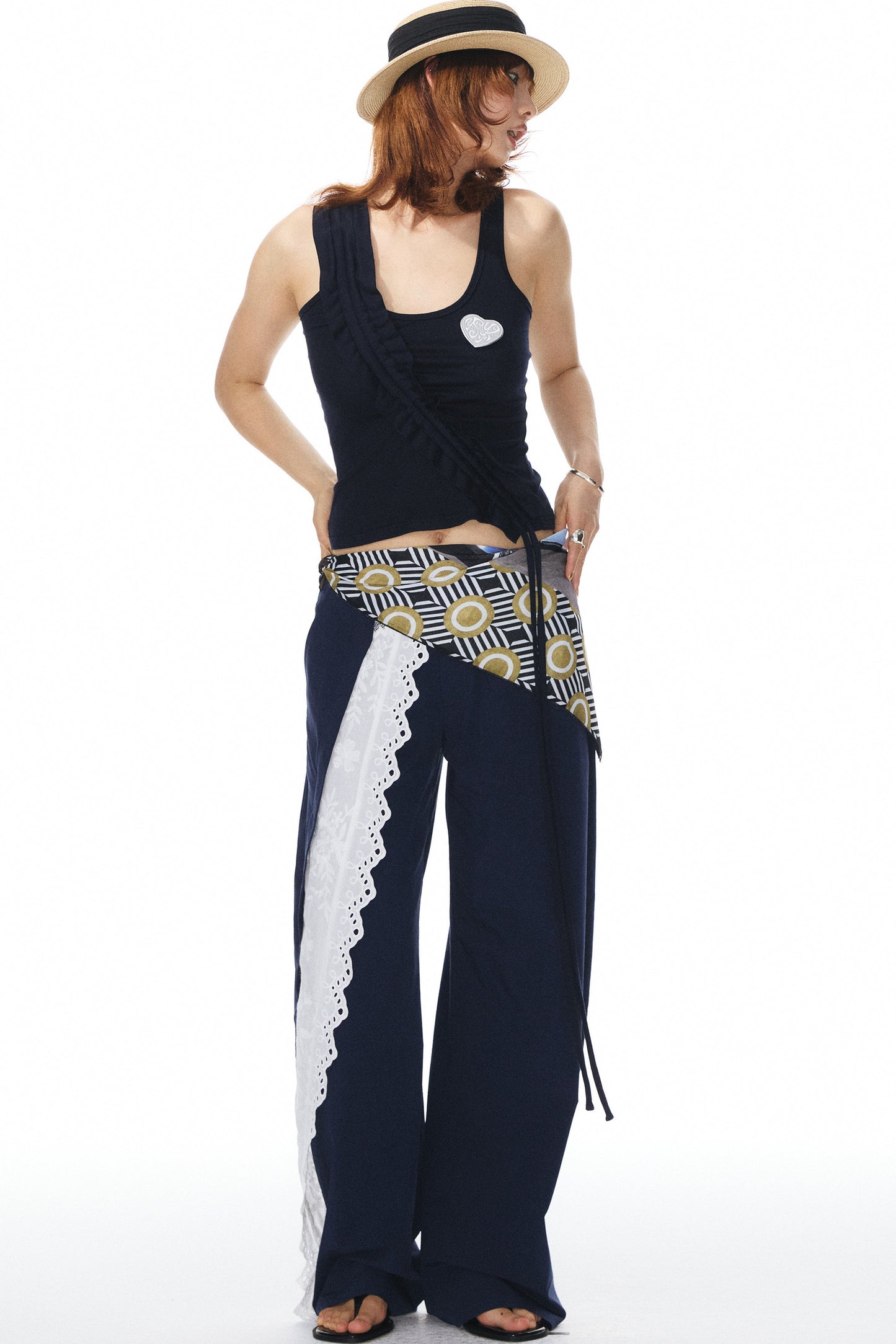 Navy Lace Trim Pants