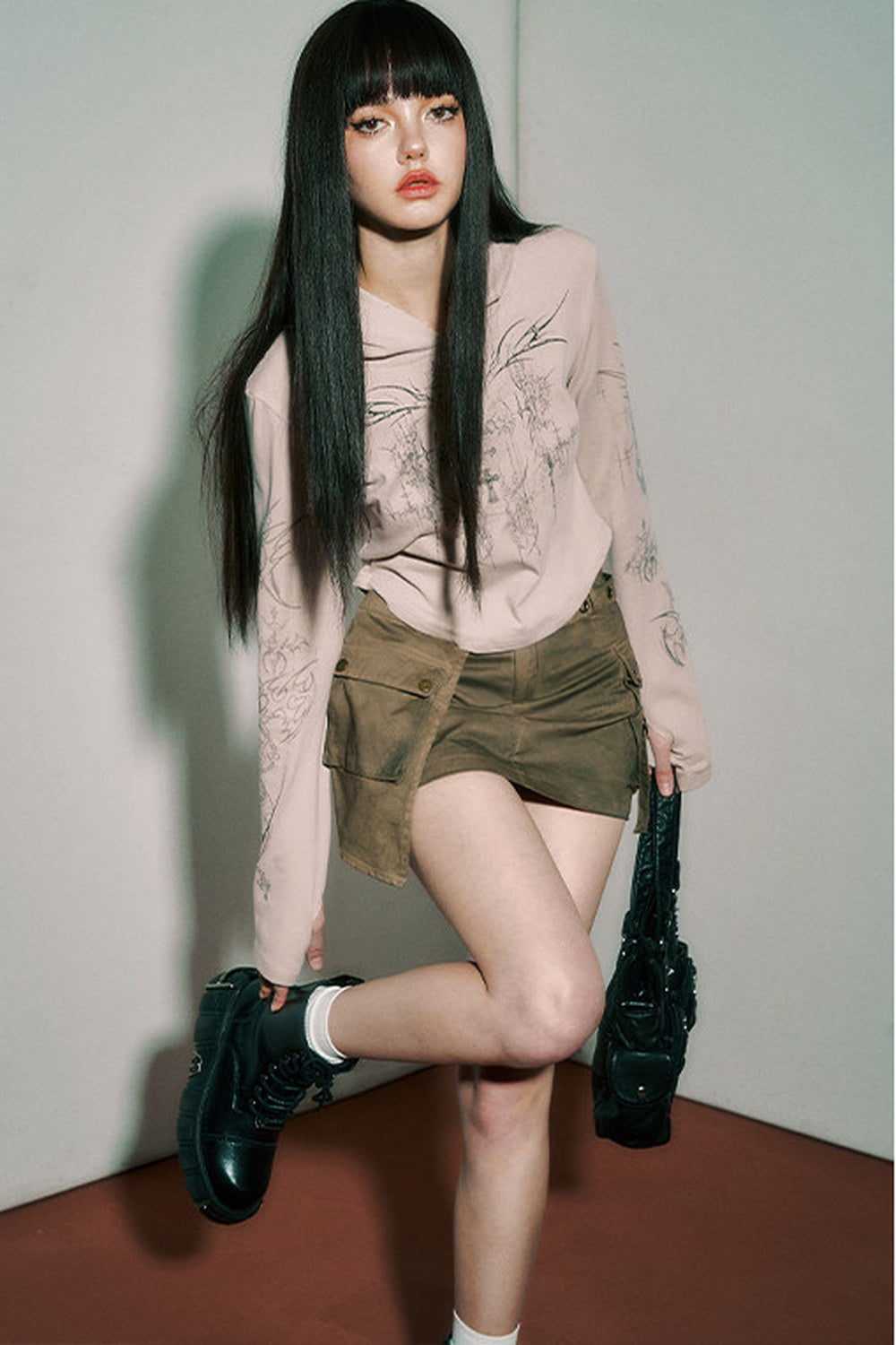 Fitted Long-Sleeved Subculture Hooded T-Shirt