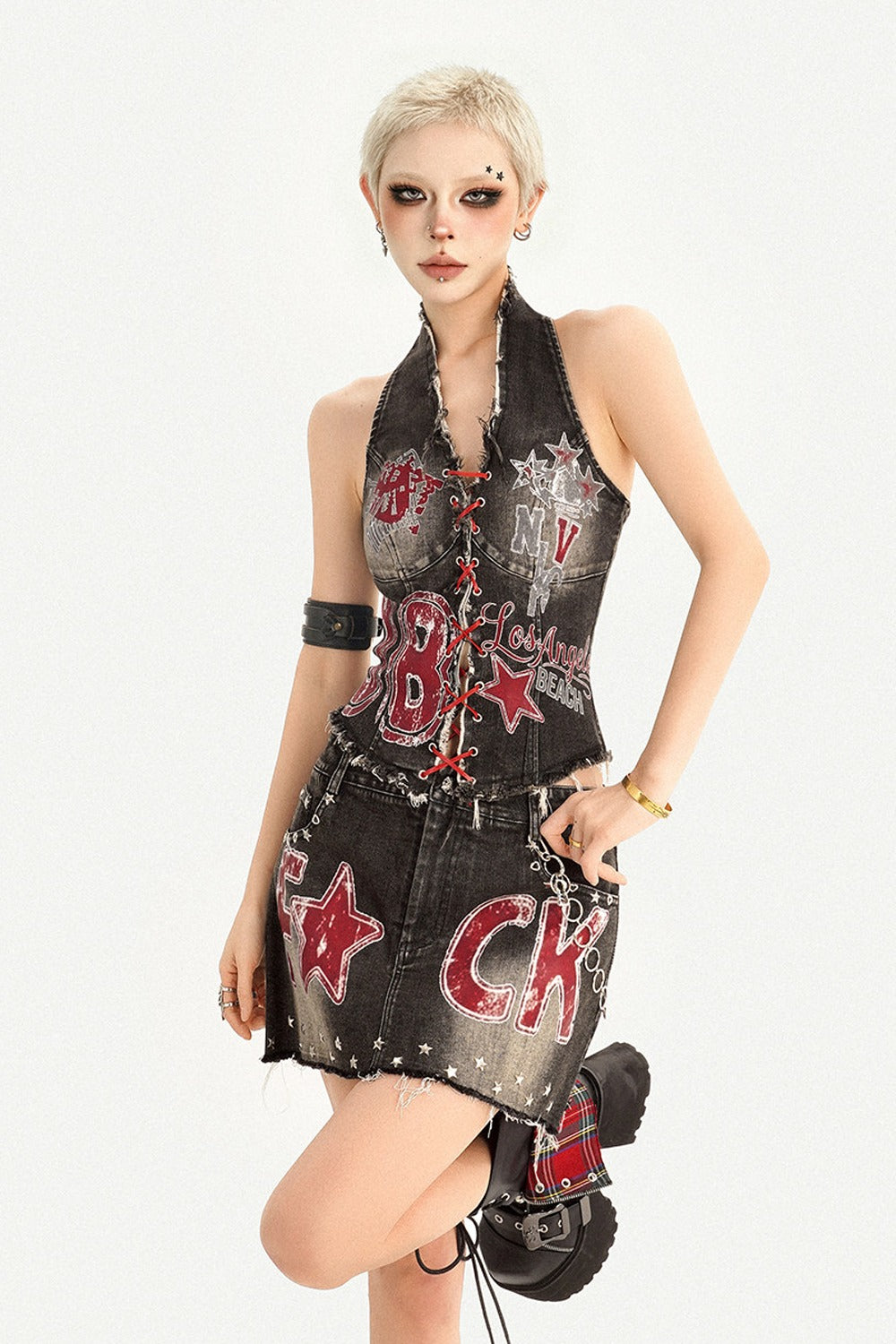 Printed Denim Skirt