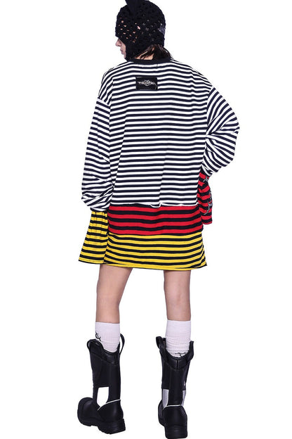 Stacked Stripes Patchwork Staggered Letter Print T-Shirt