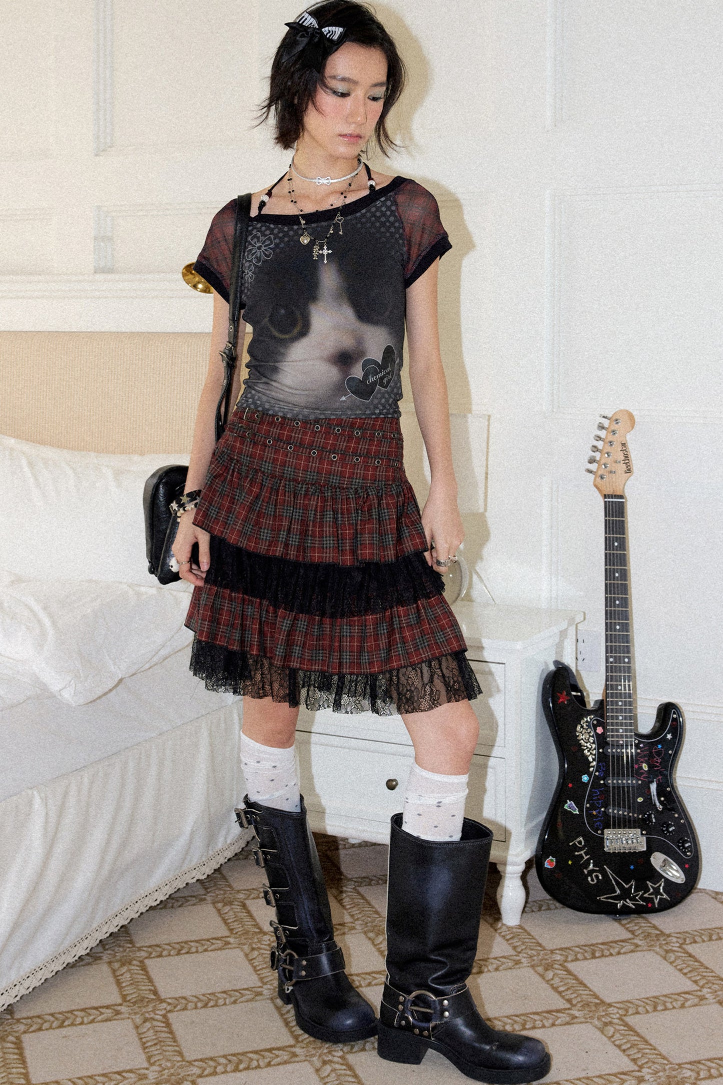 Cat Print Short Sleeve Top