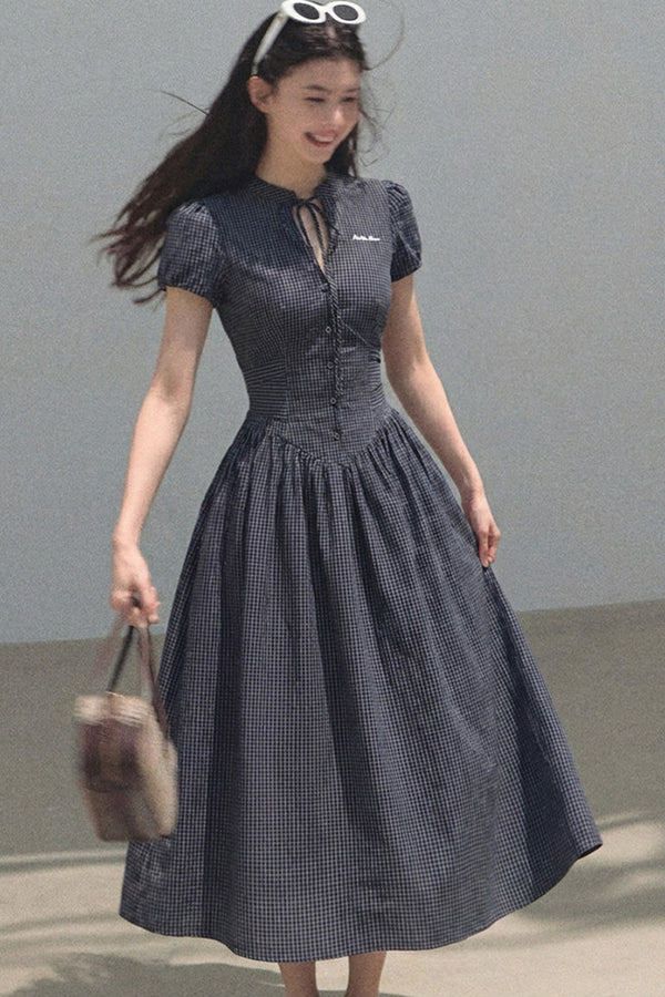 Plaid Waist-Tightening Dress