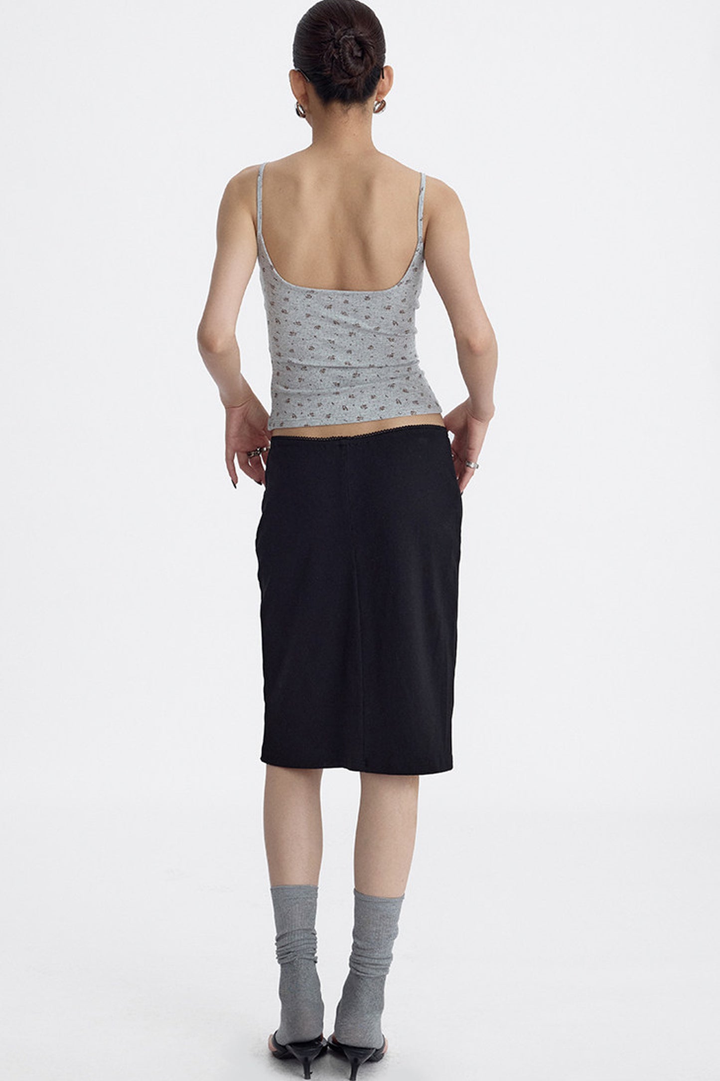 Lace Trim Knit Midi Skirt