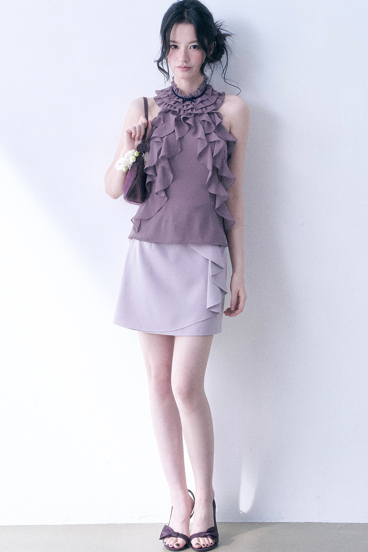 Purple Bow Ruffle Skirt