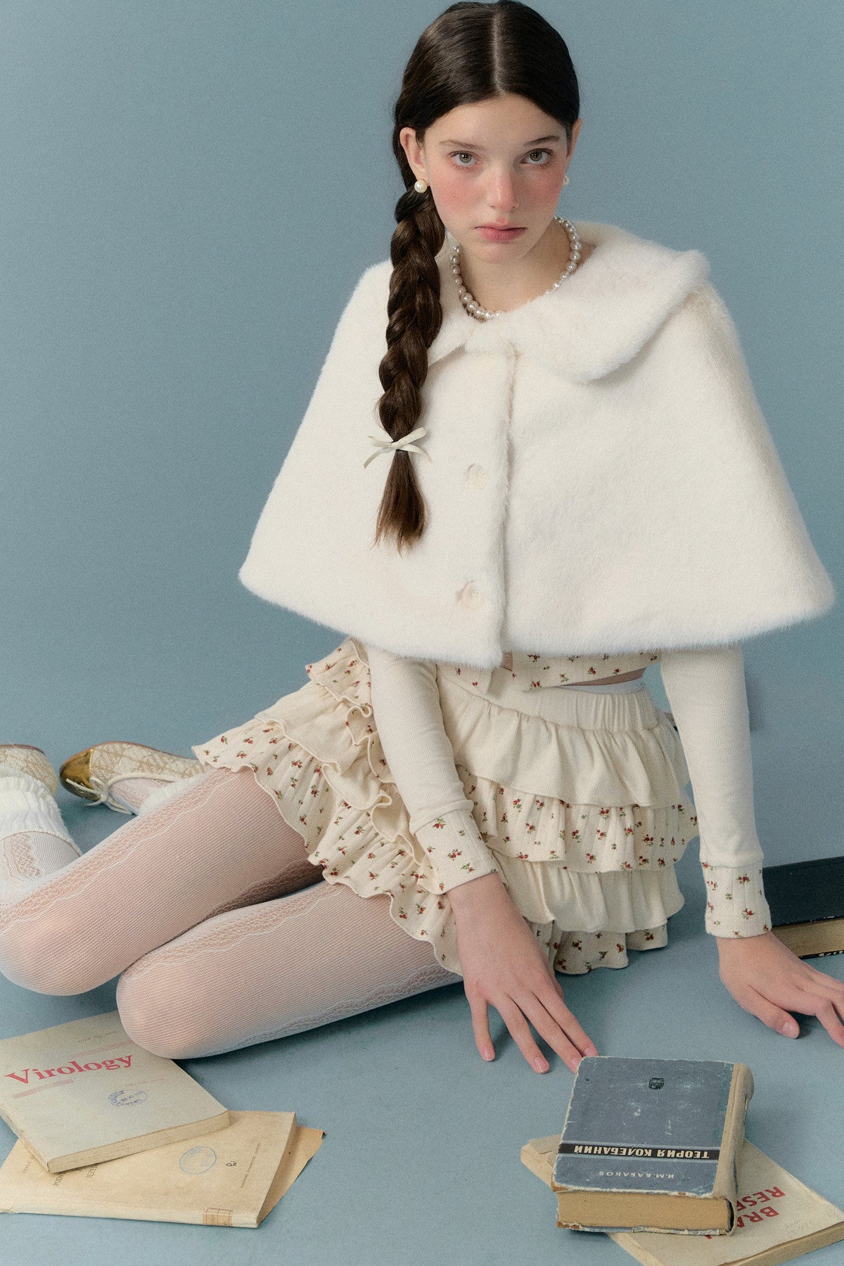 Floral Patchwork Knit Cardigan and Lace-Up Skirt Set-Up