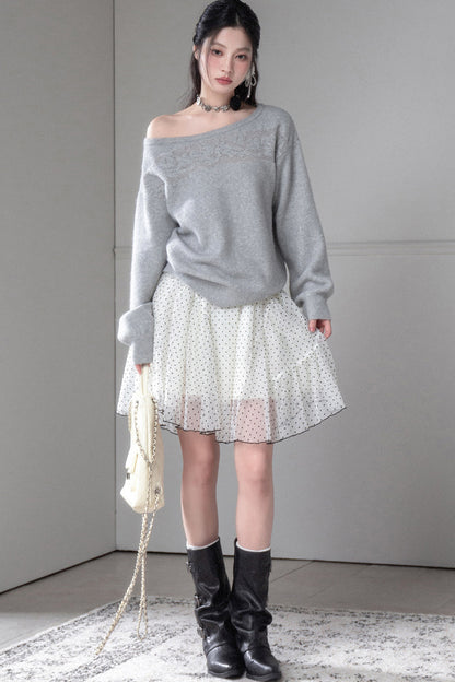 Off-Shoulder Hollow Jacquard Wool Sweater