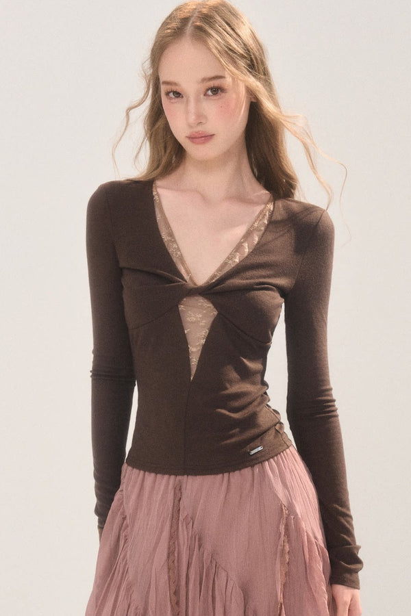 Lace Patchwork Twist Top