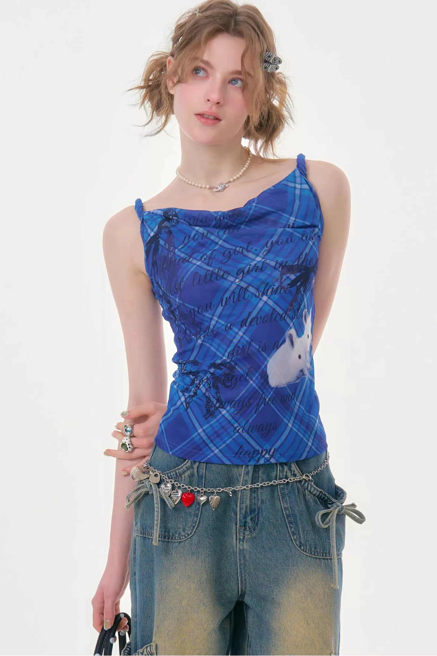 Klein Blue Rabbit Plaid Top