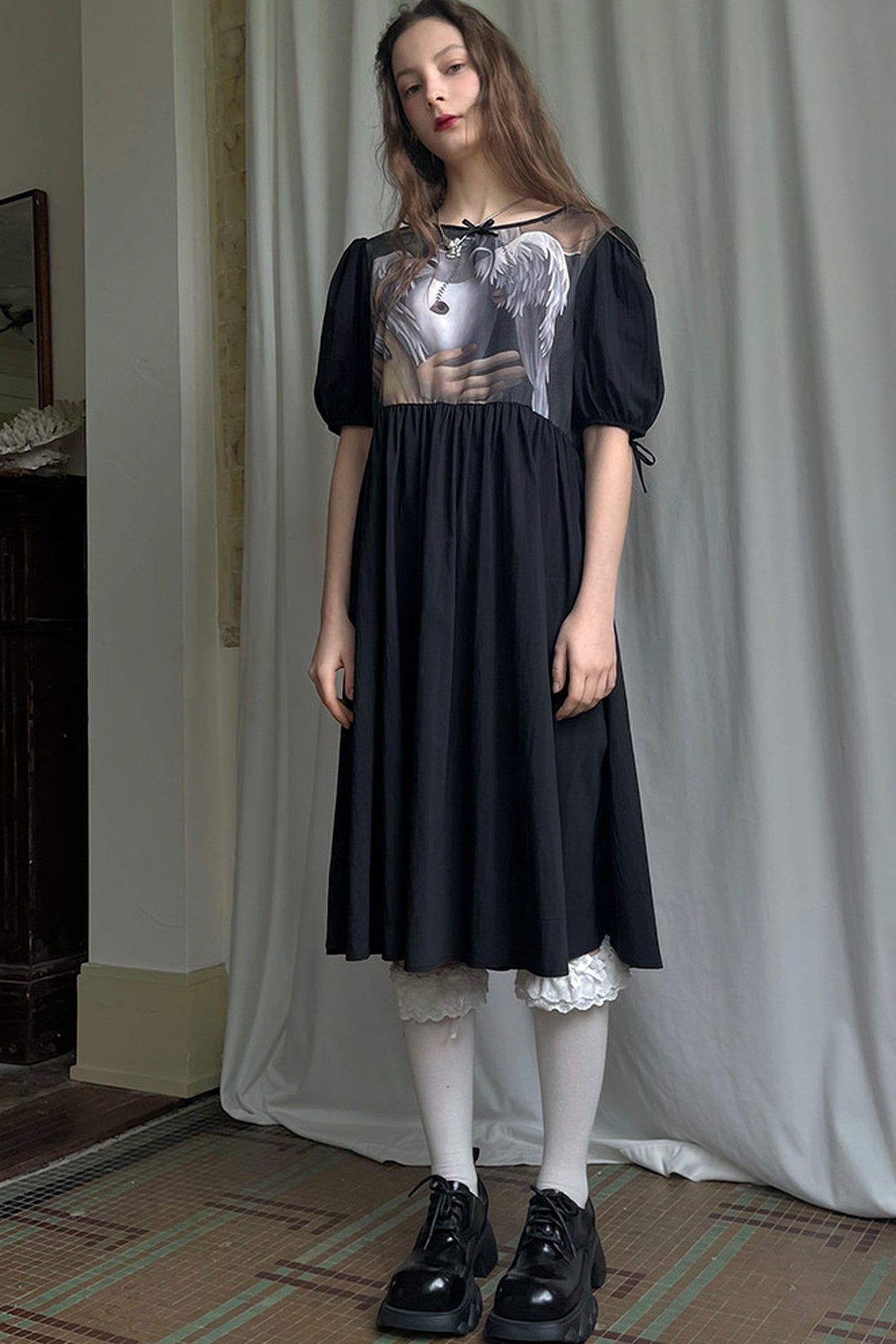 Tempera Oil Painting Print Short-Sleeved Dress