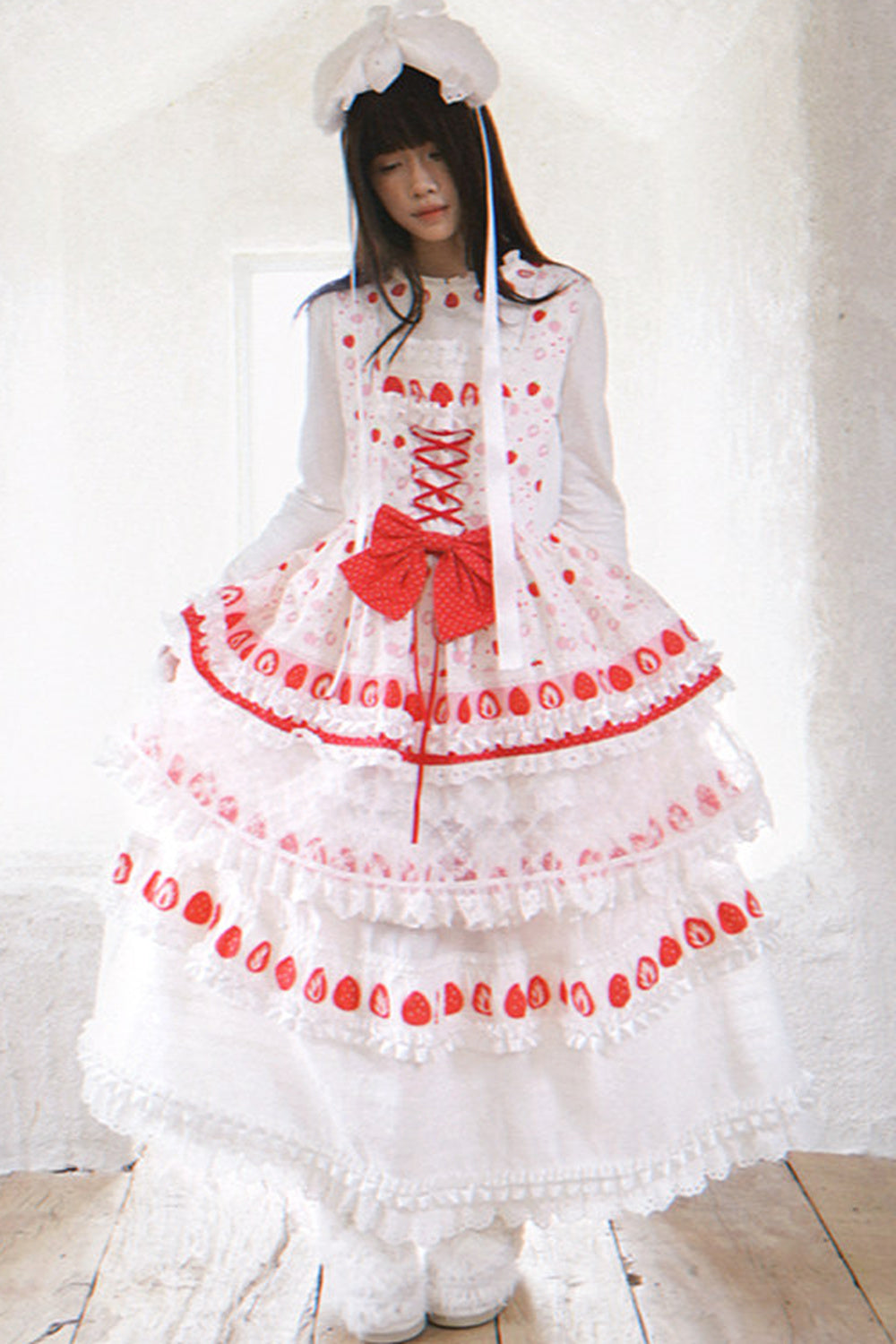 Strawberry Print Lace Tiered Skirt