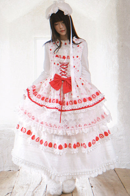 Strawberry Print Lace Tiered Skirt