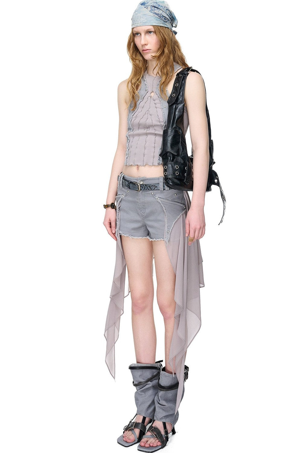 Washed Riveted Patchwork Vest