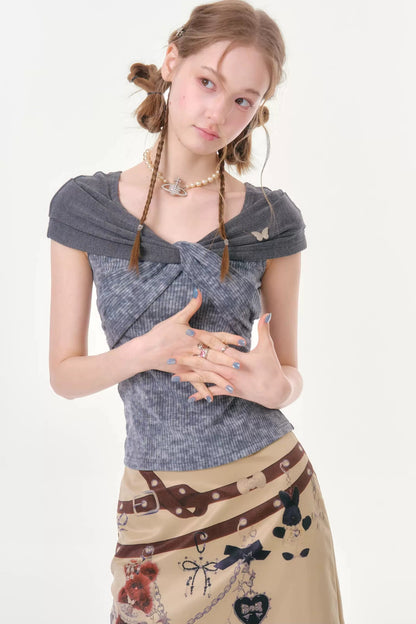 Retro Floral Knot Dark Gray T-Shirt