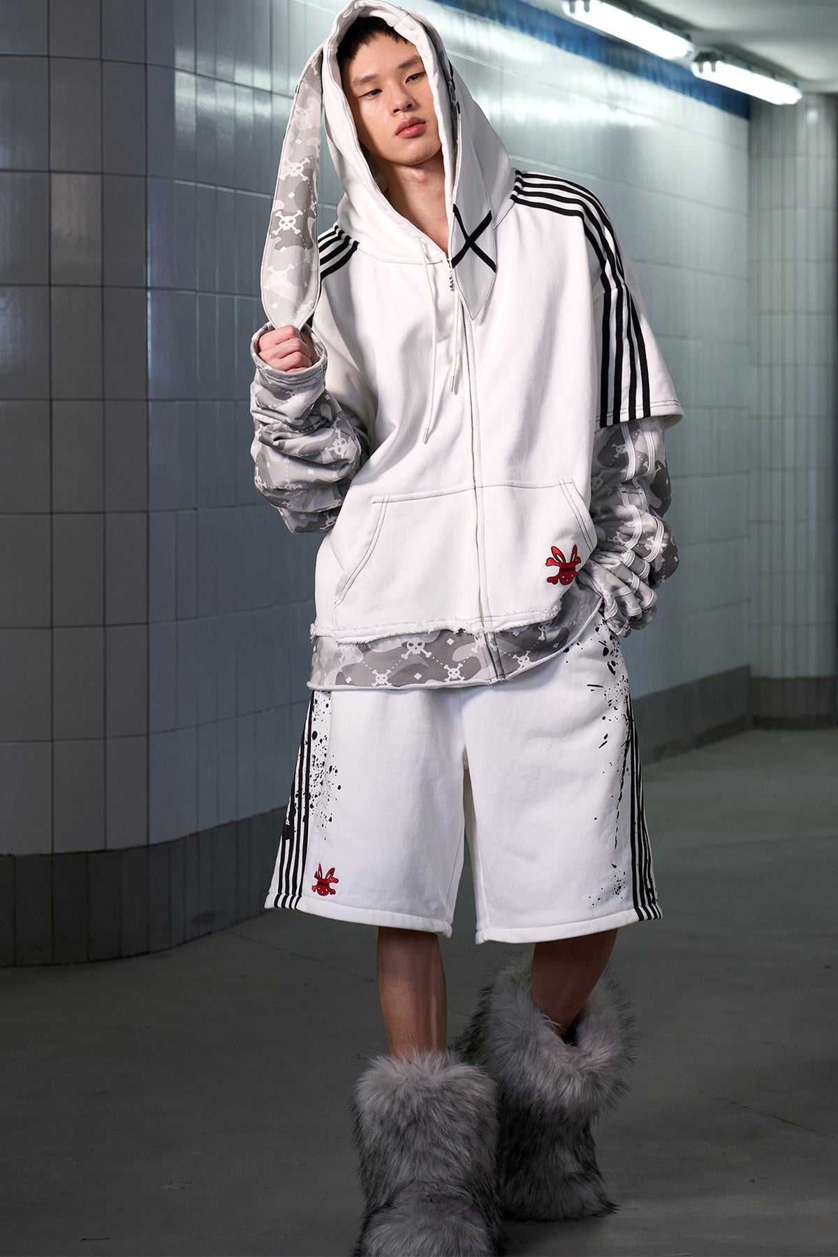 Skull Print Detachable Sweatpants