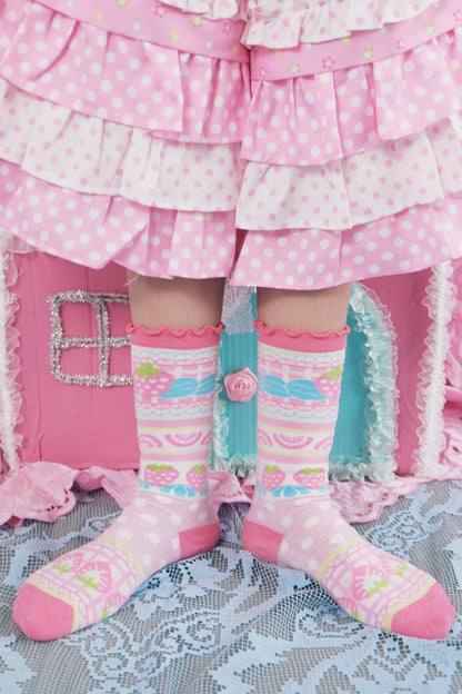 Cream Strawberry Cake Print Socks