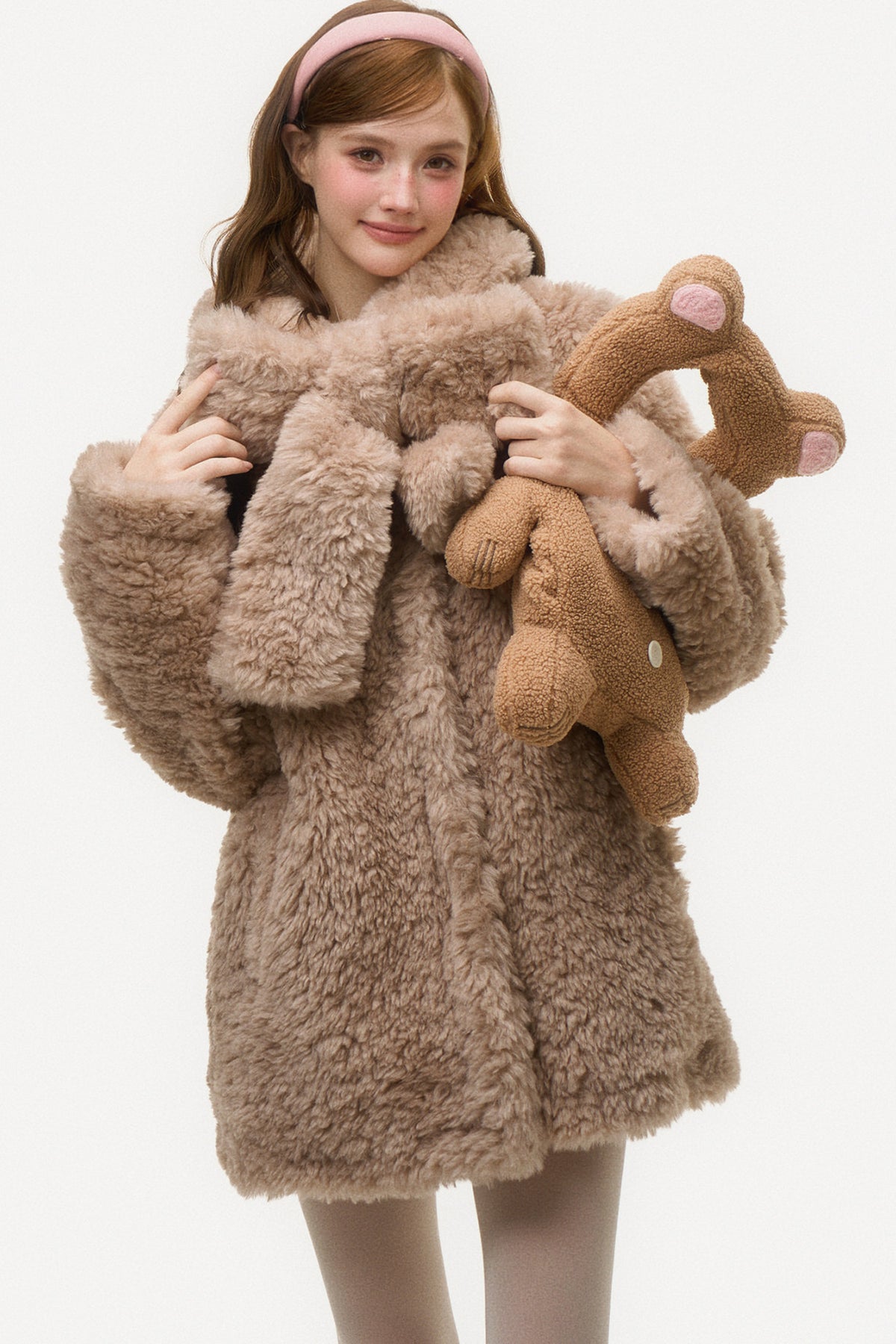 Hooded Bear Ear Fur Coat