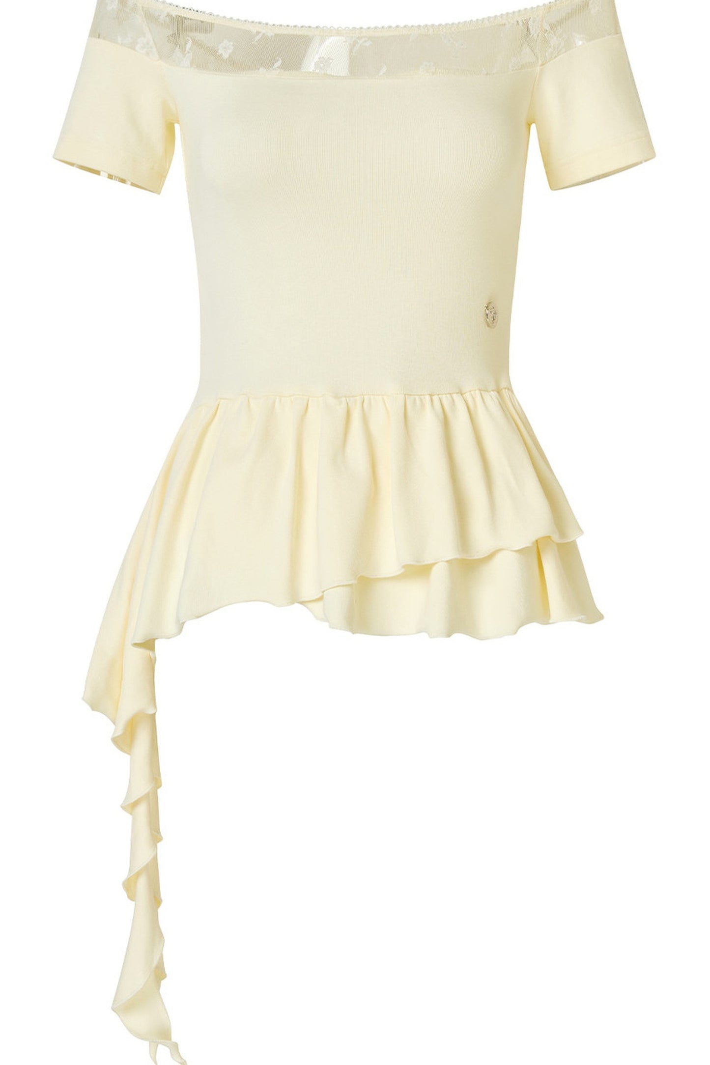 Top giallo crema con spalle scoperte e maniche corte