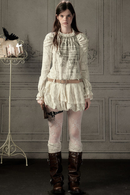 Beige Long Sleeve Halter Dress