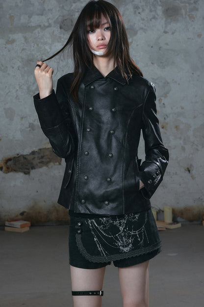 Detachable Cape Leather Jacket