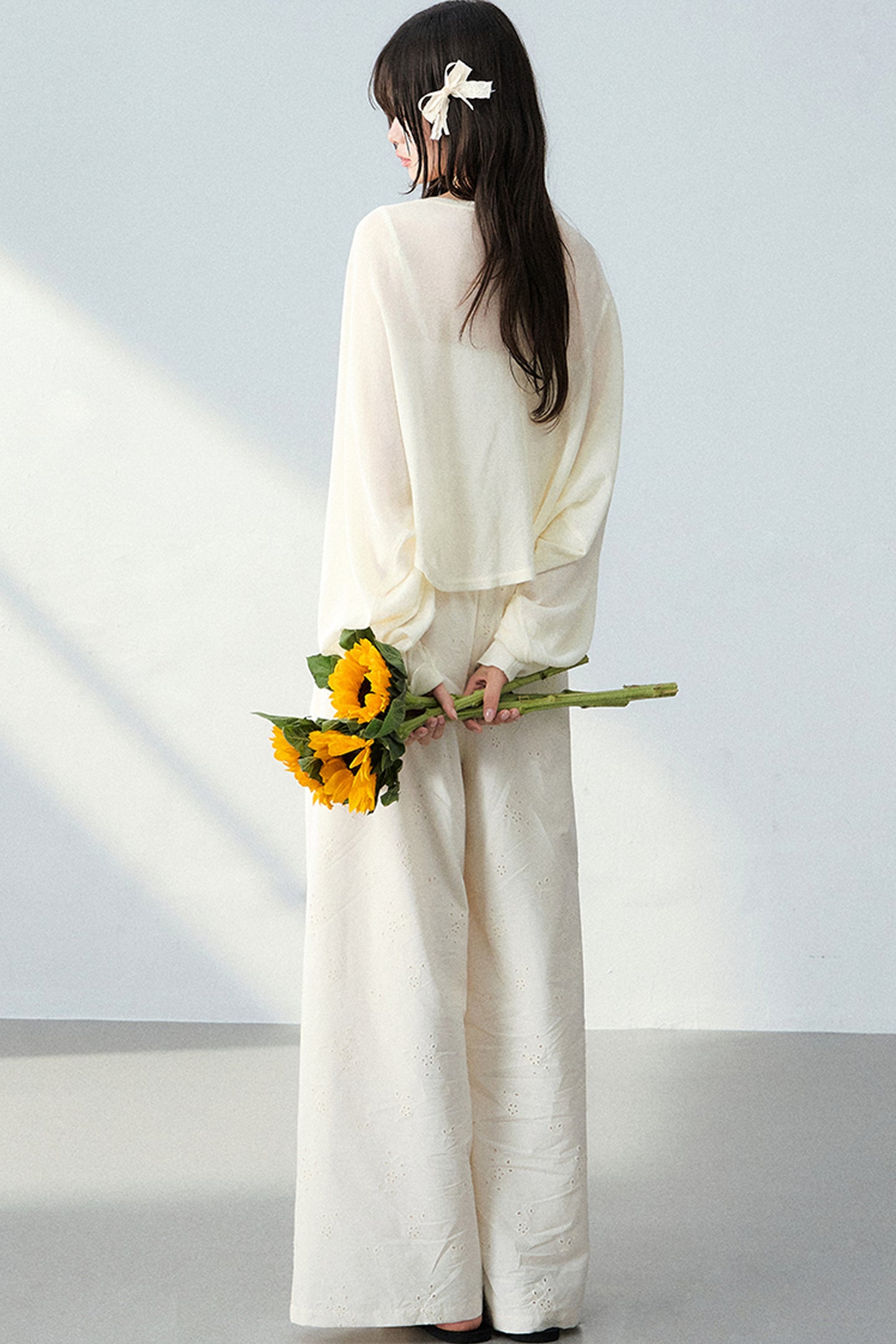 Batwing Cardigan & Camisole With Hollow Out Floral Pants Set-Up
