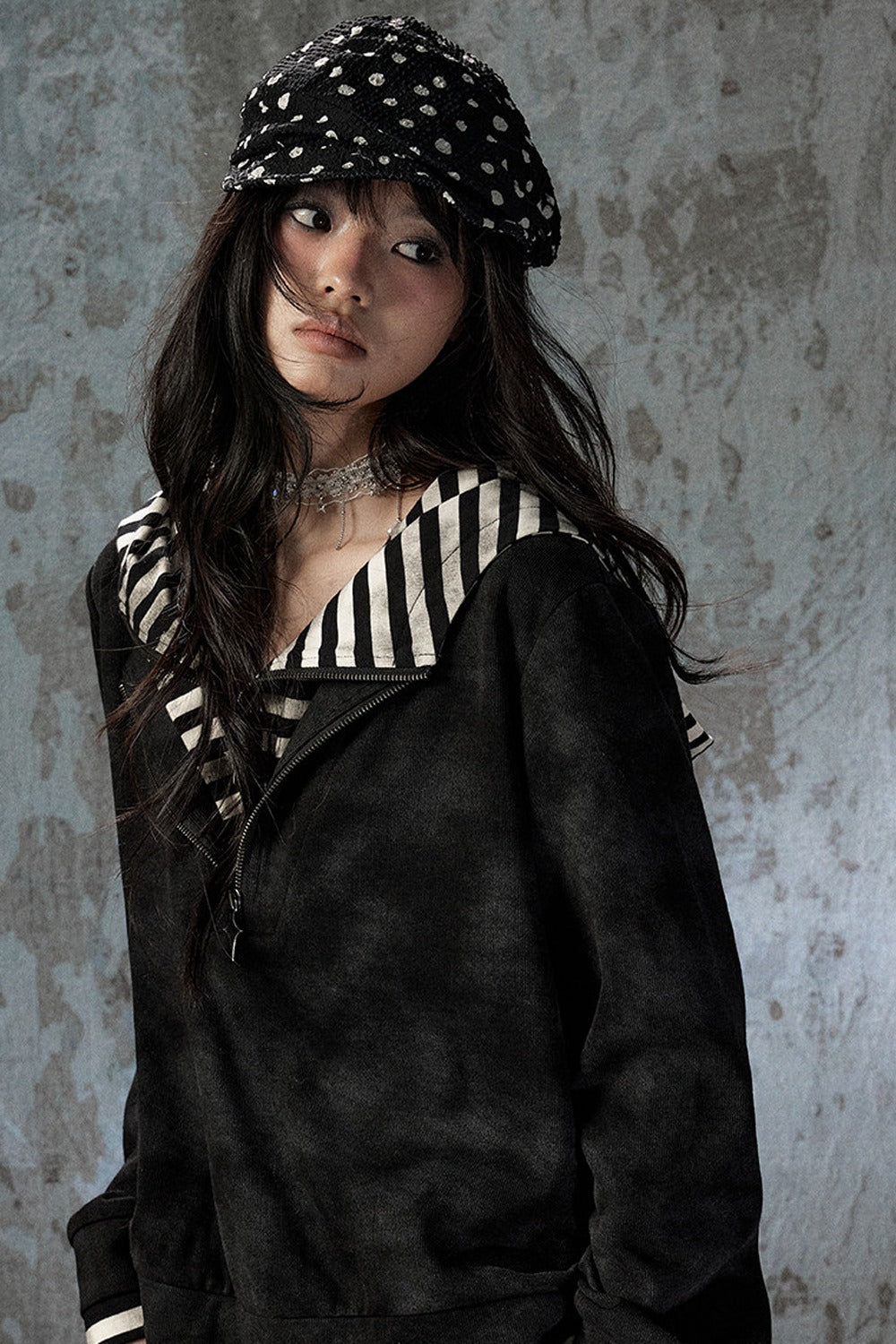 Felpa con cappuccio leggera tie-dye con mezza zip