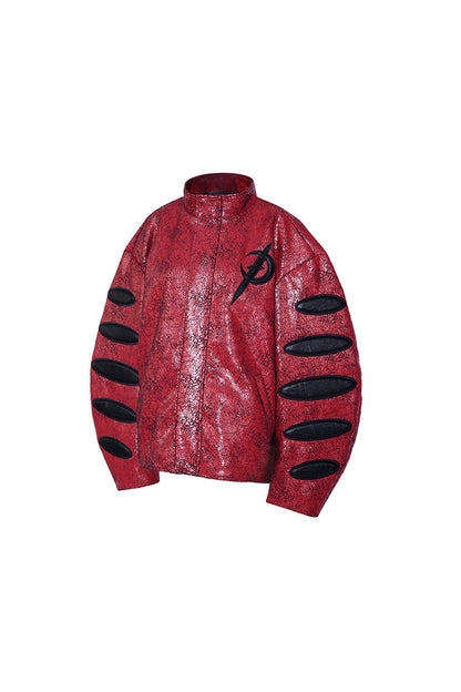 Red Cracked Leather Oversized Jacket