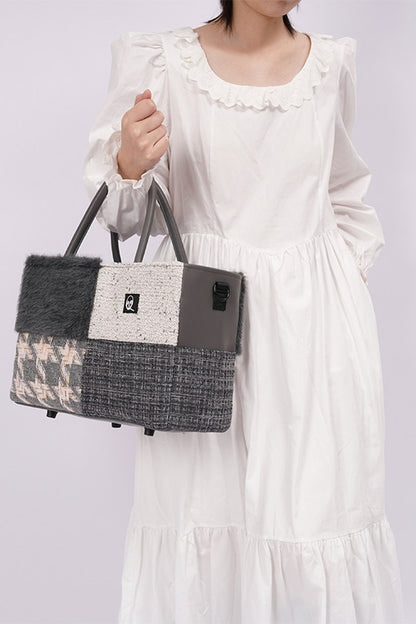 Furry Color-Block Tote Bag
