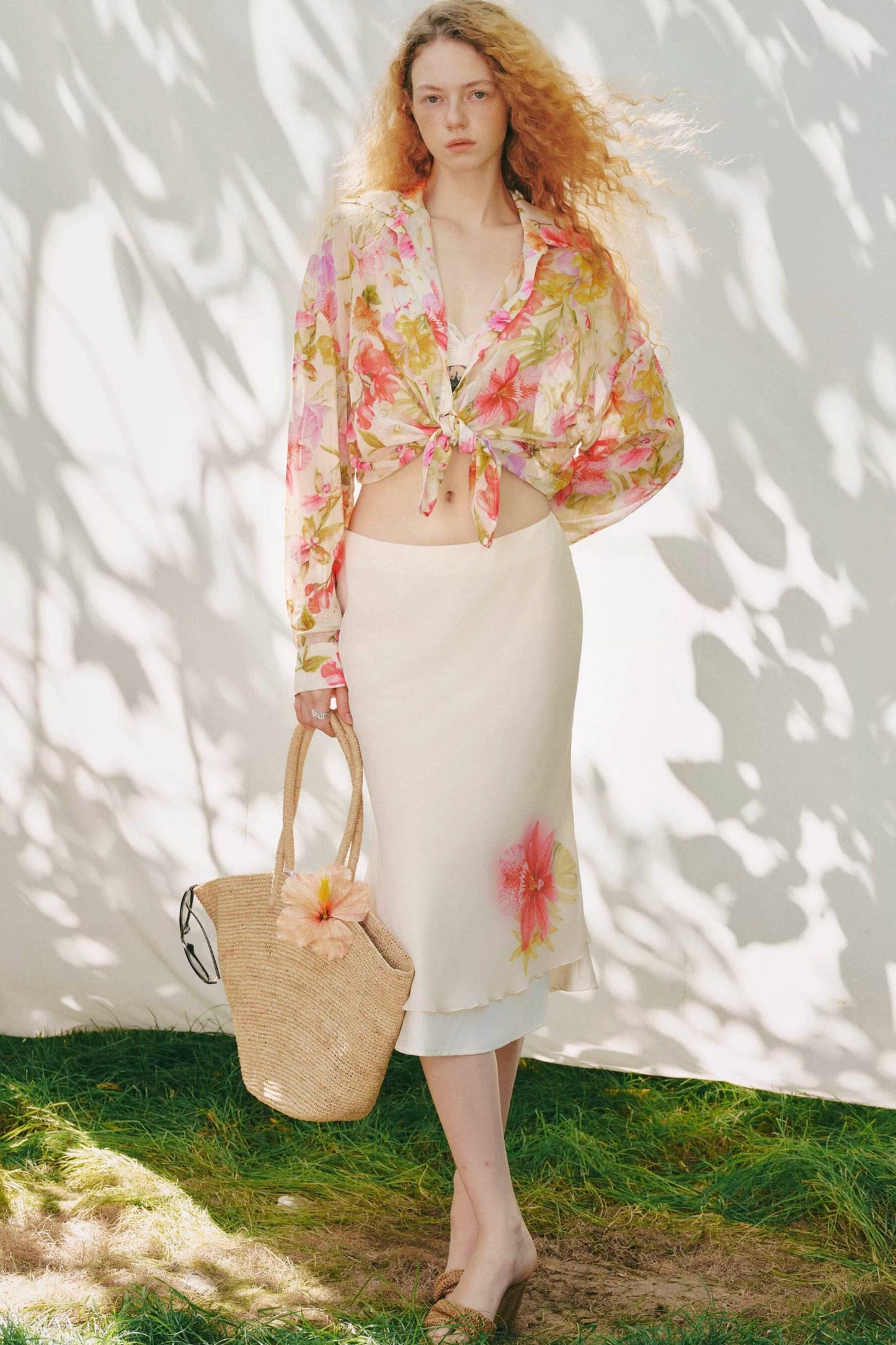 Floral Rayon Shirt And Fishtail Skirt Set-Up