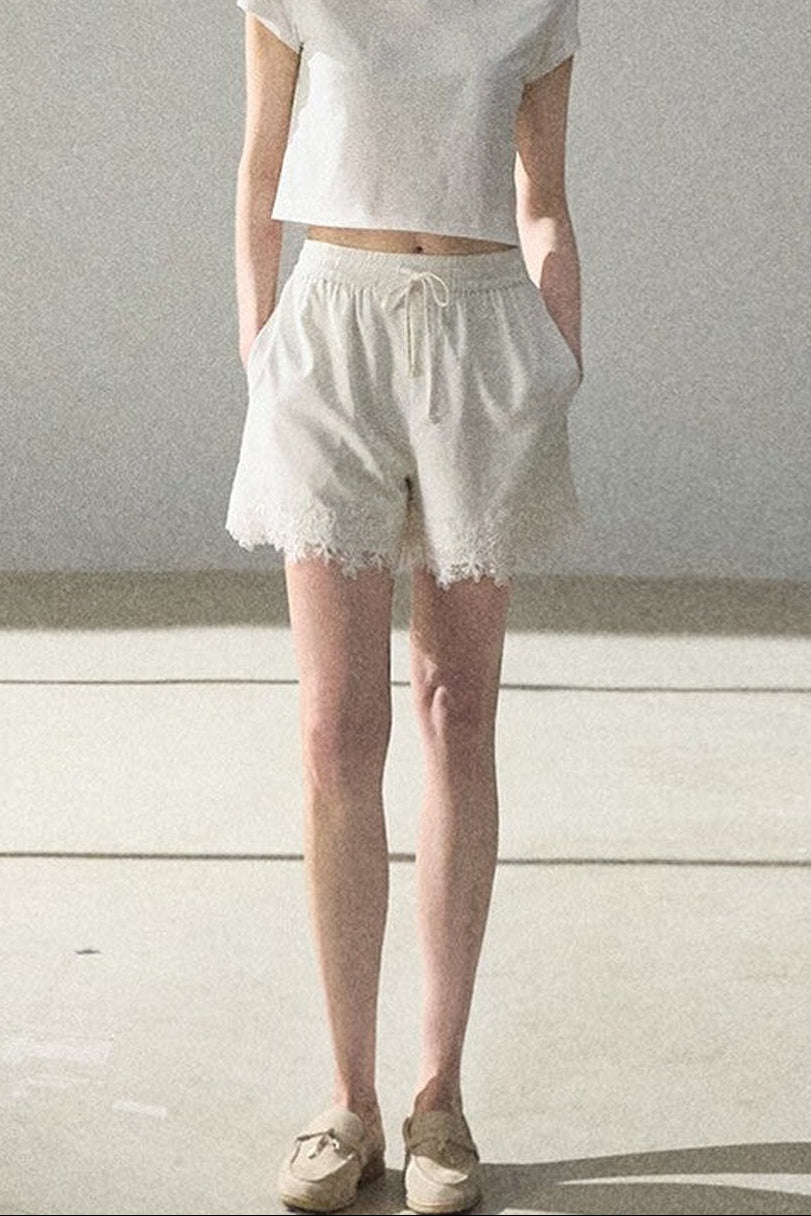 Cropped Wide-Leg Lyocell Lace Pants