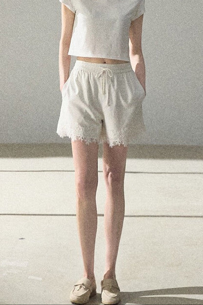 Cropped Wide-Leg Lyocell Lace Pants