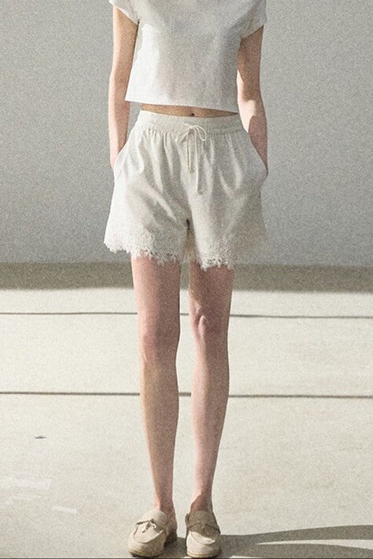 Cropped Wide-Leg Lyocell Lace Pants