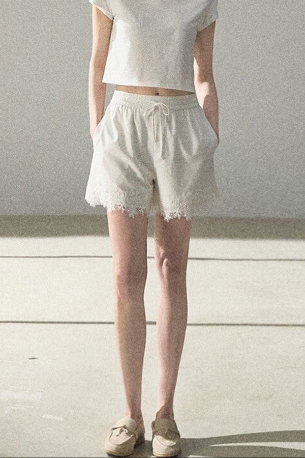 Cropped Wide-Leg Lyocell Lace Pants