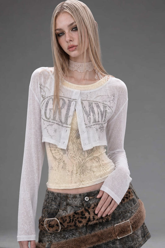 Silver Letter Print Long-Sleeve T-Shirt Set-Up
