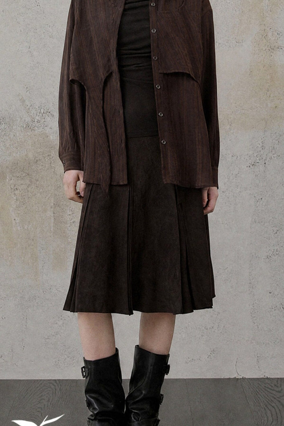 Retro Suede Pleated Skirt