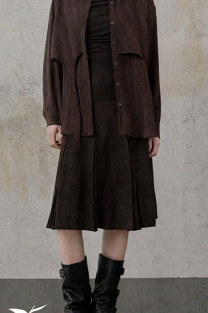 Retro Suede Pleated Skirt