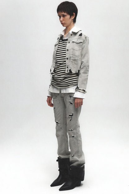 Punk Grunge Distressed Denim Jacket and Jeans Set-Up